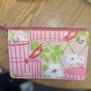 Spartina 449 Pink and Green Bird Print Clutch
